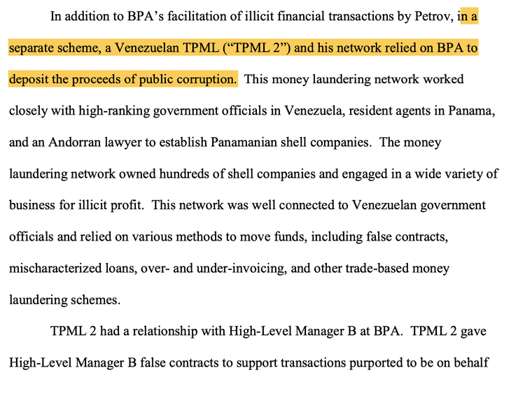 Screenshot of evidence linking Venezuelan funds to Andorran banking scandal, highlighting alleged money laundering connections in the AndorraGate case.
